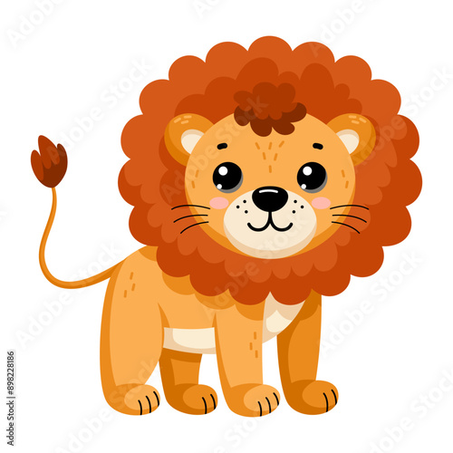 Cute African wild lion in scandinavian style isolated on white background. Vector cartoon illustration for the design of textiles, posters, clothes.