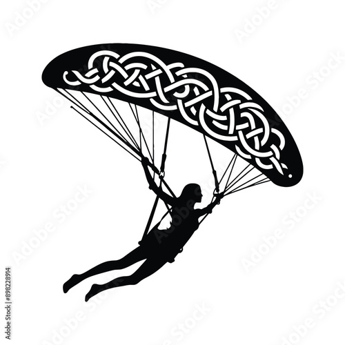 Hang Gliding  female player in celtic knot pattern illustration, emblem shield badge