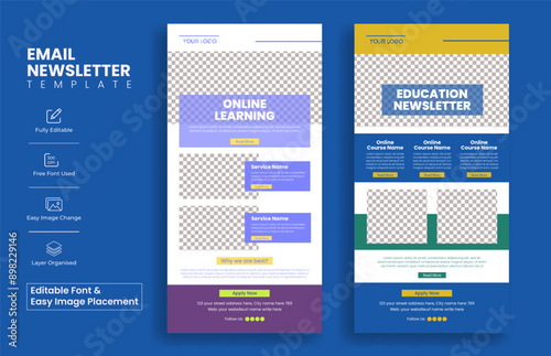 Set of editable email newsletter template for Education, study abroad and online learning website UI interface or header template suitable online school admission website landing page design bundle