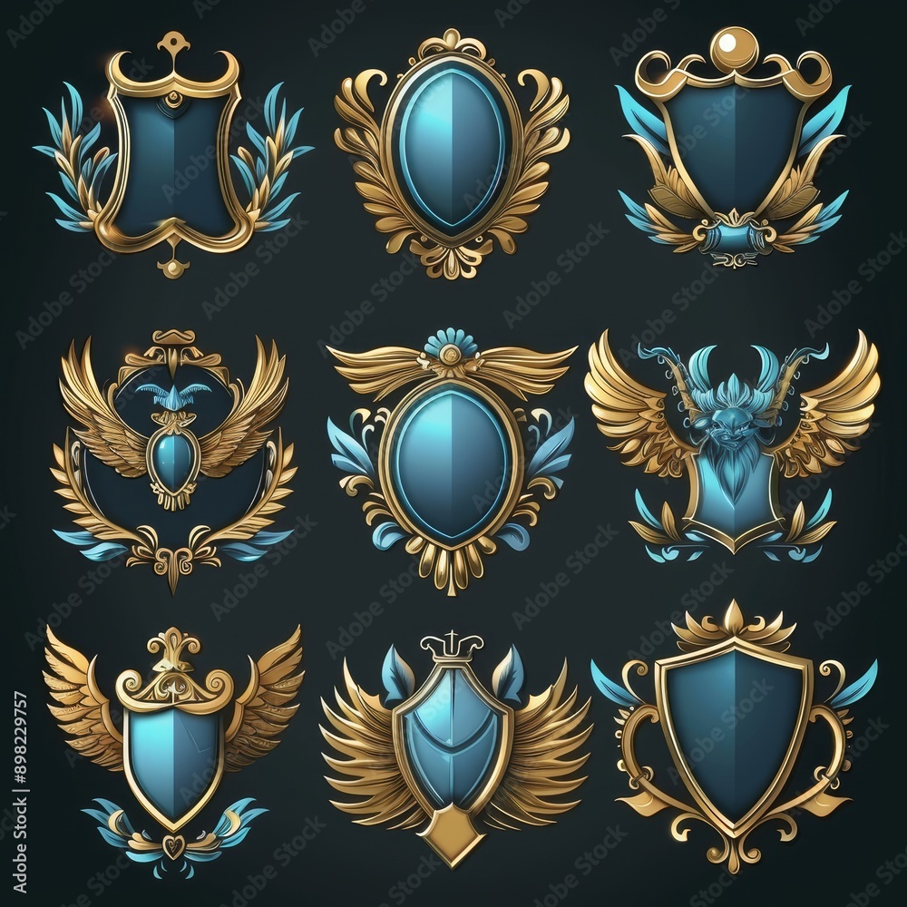 A beautiful fantastic children's play template isolated on background with blue award badges. Modern illustration. A beautiful fantastic children's play template isolated on background with blue award badges. Modern illustration.