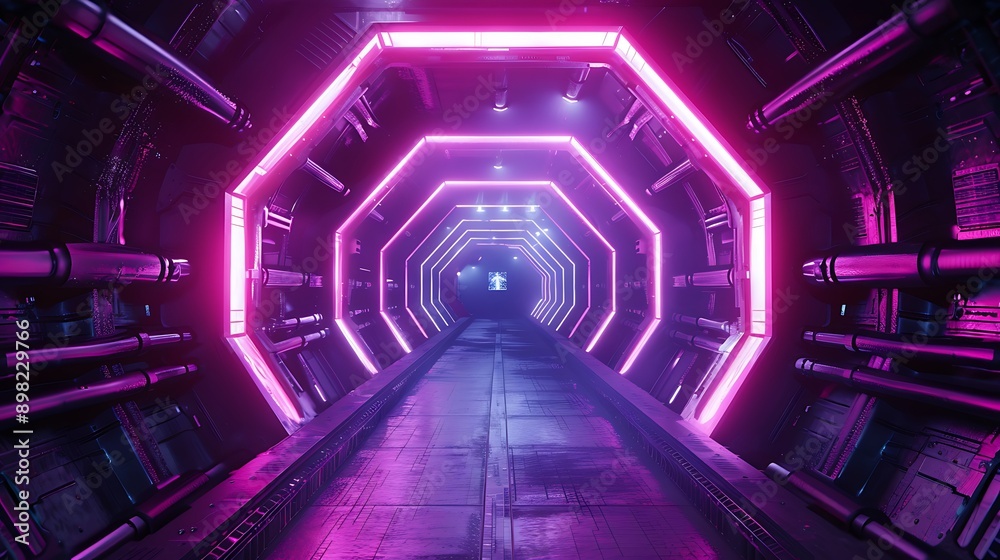 Abstract Tunnel Background Showcasing a Mix of Sci-Fi Elements and Vibrant Neon Highlights Abstract Tunnel Background Showcasing a Mix of Sci-Fi Elements and Vibrant Neon Highlights