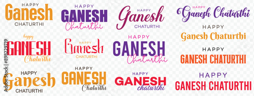 Ganesh Chaturthi, with vibrant and | Ganesh Chaturthi Banner, artistic typography, Happy Ganesh Chaturthi, banner, calligraphy, text, designs in Font of Ganesh Chaturthi, Illustration Art. 
