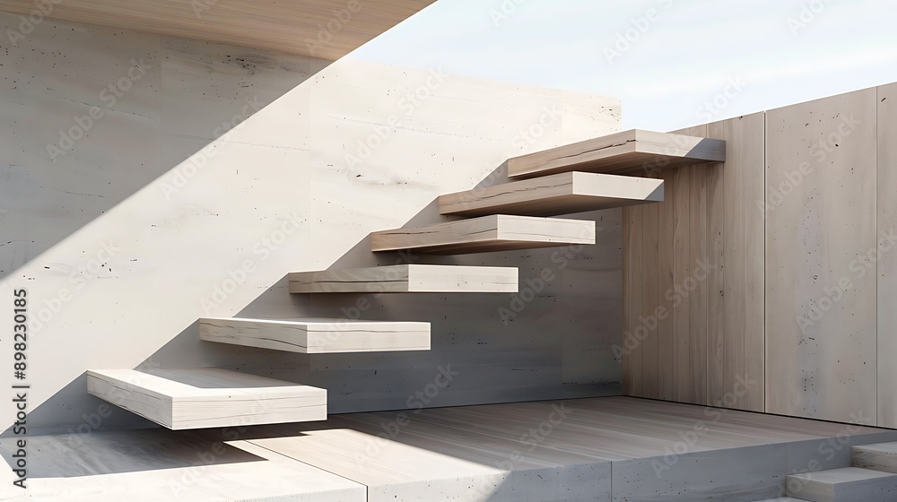 Cantilevered wooden steps with seamless design 