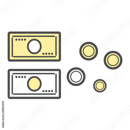 現金　お金　お札　小銭　イラスト