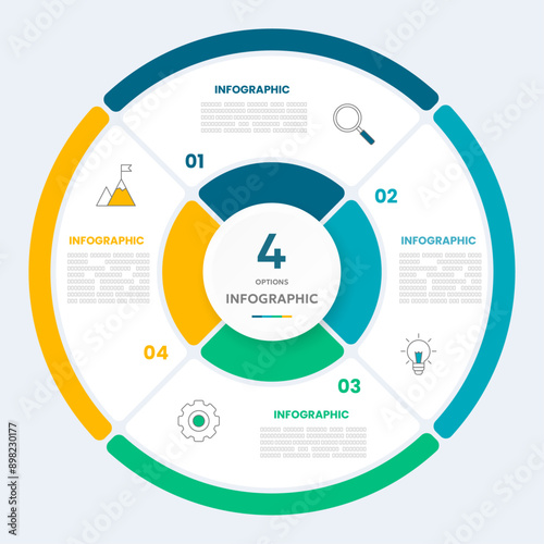 Circle chart infographic template with 4 options for presentations