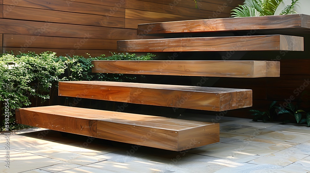Cantilevered wooden steps with seamless design Cantilevered wooden steps with seamless design