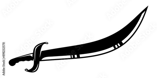 Vector silhouettes of flat-designed Arabian, pirate, and executioner swords isolated on a white background.	
