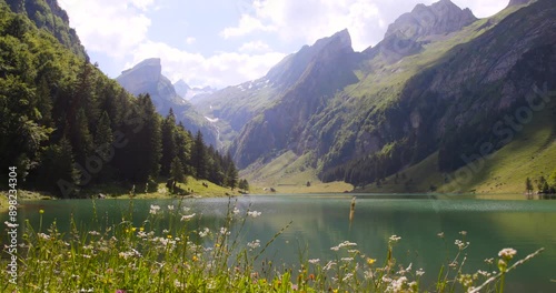 Panoramic View of a Beautiful Summer Landscape in the Alpine Mountains. photo