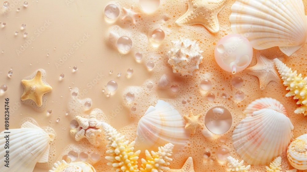Assorted seashells on sandy surface Assorted seashells on sandy surface