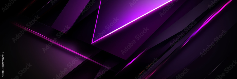 Fototapeta premium black angular shapes and lines, dark purple gradient background and reflective metal surfaces, dynamic lighting effects.