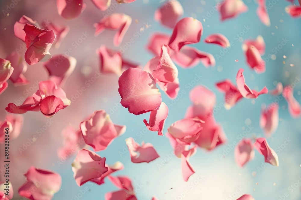 Pink rose petals drifting in the wind, AI generated
