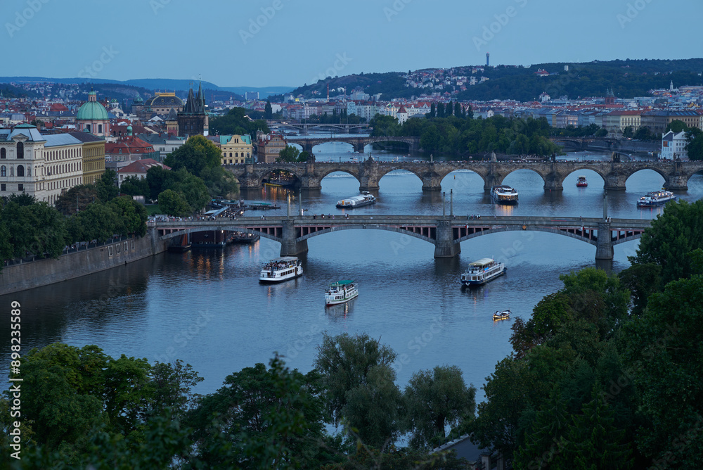 Aerial cityscape evening view of Prague, capital of Czech Republic, view from Letna park Aerial cityscape evening view of Prague, capital of Czech Republic, view from Letna park