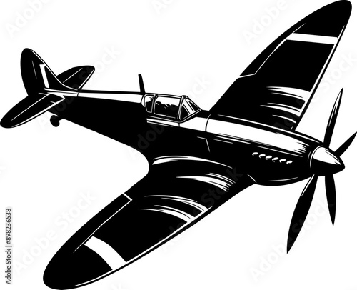 World war two fighter aircraft vector, vintage fighter plane 