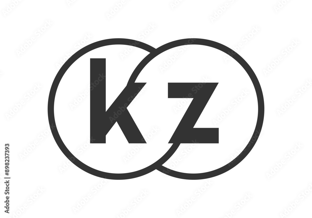 KZ business company emblem with outline rounds and letters k z. Logo template of two merged circles for brand identity, logotype. Vector Infinity symbol KZ business company emblem with outline rounds and letters k z. Logo template of two merged circles for brand identity, logotype. Vector Infinity symbol