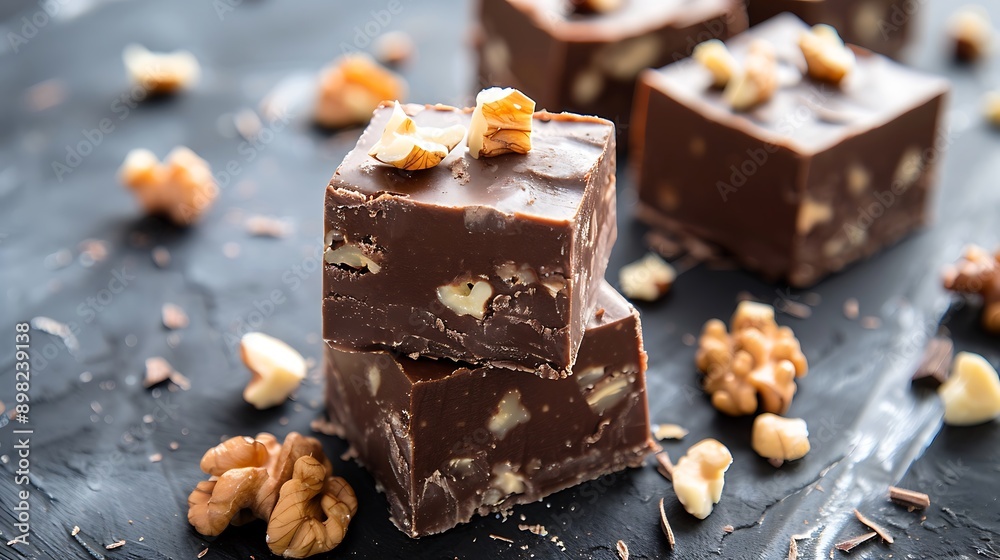 Chocolate fudge with walnut pieces Chocolate fudge with walnut pieces