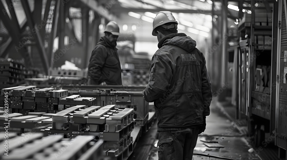 Close up of workers in a plant receiving dock in a busy plant Close up of workers in a plant receiving dock in a busy plant