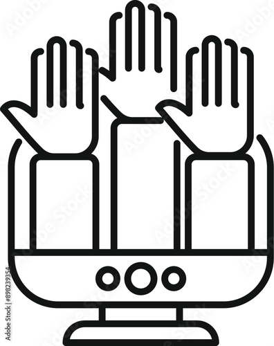 Hands are being raised on a computer screen representing online voting and participation