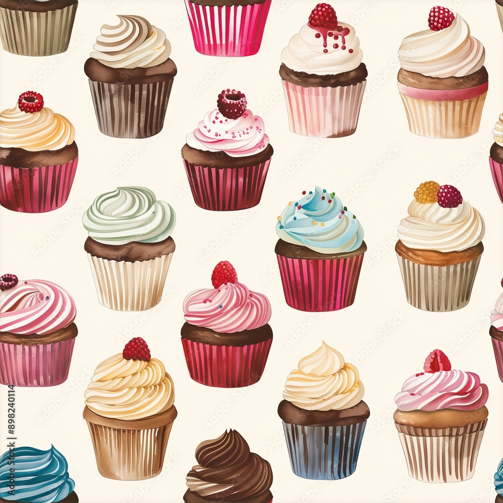 Seamless illustration of cupcakes useful as tiles to create a background Seamless illustration of cupcakes useful as tiles to create a background