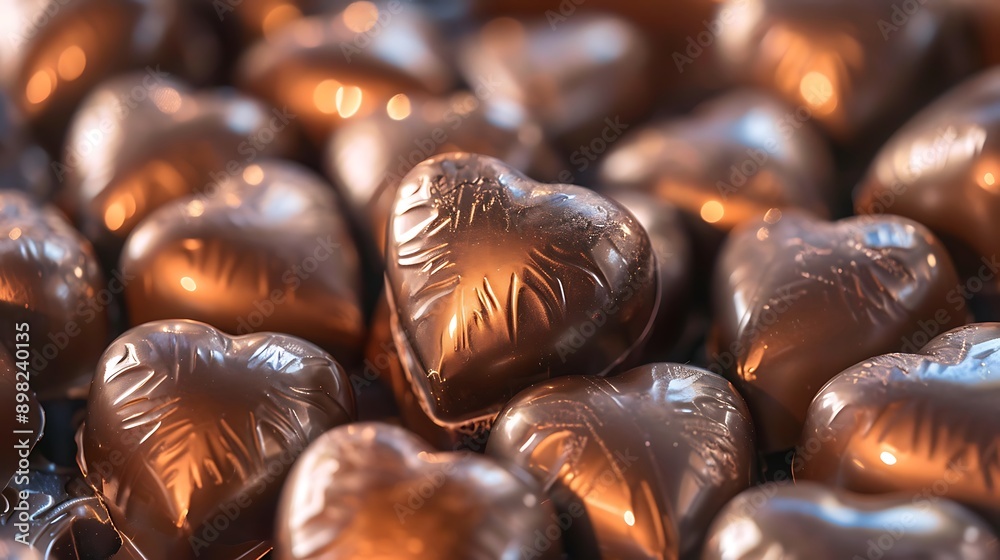 Chocolate hearts wrapped in shiny foil 