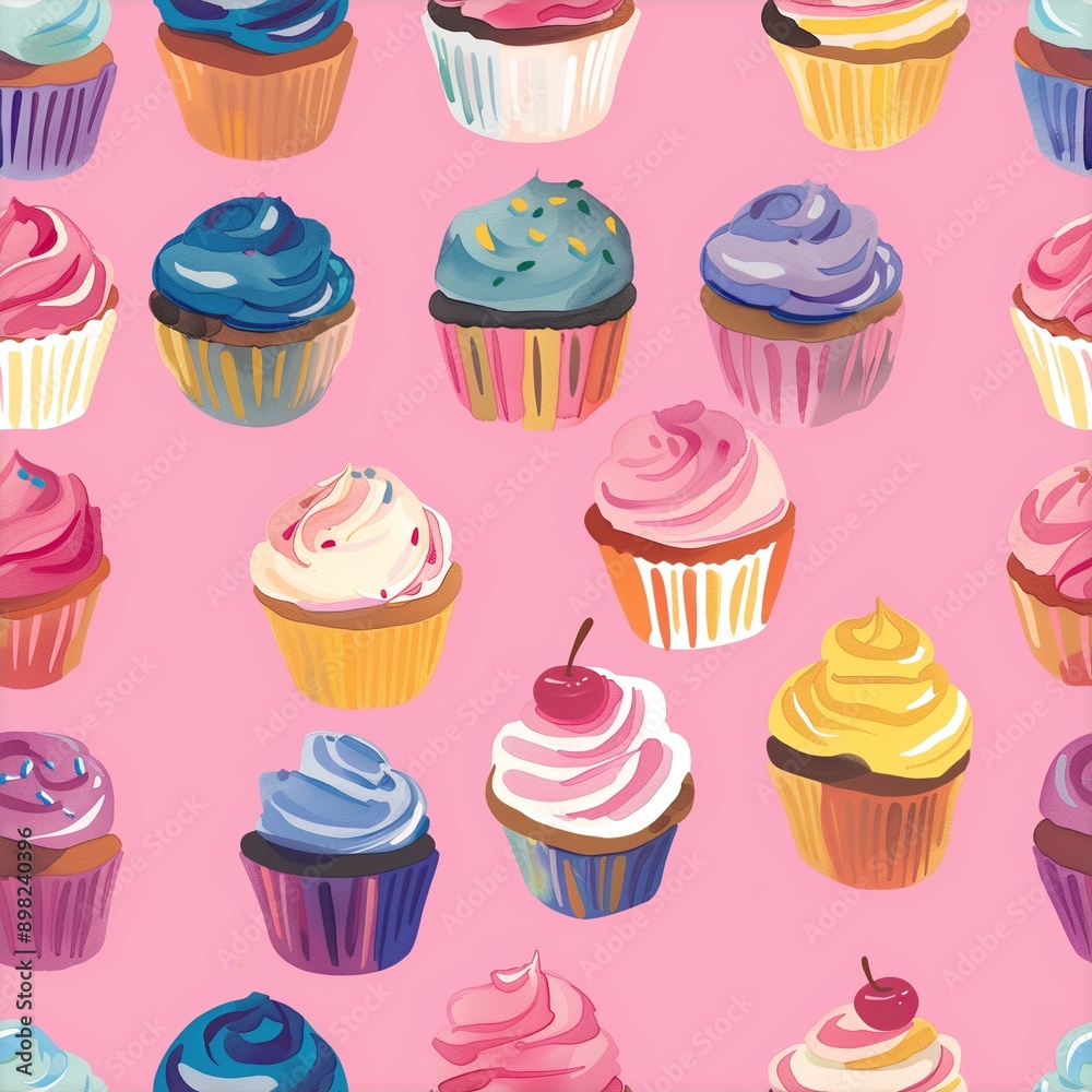 Seamless illustration of cupcakes useful as tiles to create a background Seamless illustration of cupcakes useful as tiles to create a background