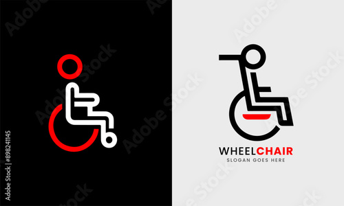 Patient Wheel chair, clinic physical people medical hospital care chair seat support logo icon graphic design