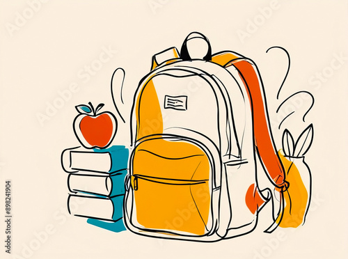 School backpack in colorful abstract line style on white background photo