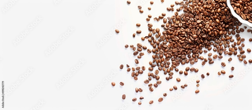 Coffee beans spilling from a container on a white background creating a copy space image Coffee beans spilling from a container on a white background creating a copy space image