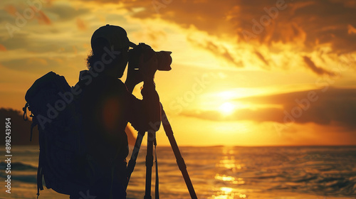 silhouette of photographer at sunset