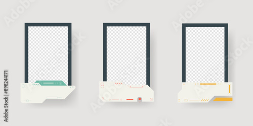 Abstract sci-fi frame template. Cyberpunk style. Game card frame mockup template design.
