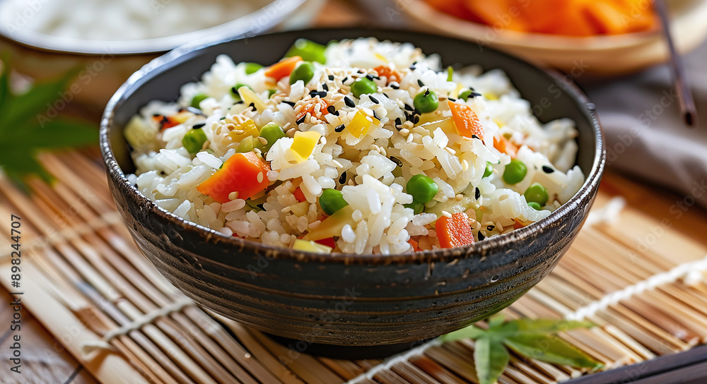boiled rice with vegetables. Japanese style breakfast boiled rice with vegetables. Japanese style breakfast