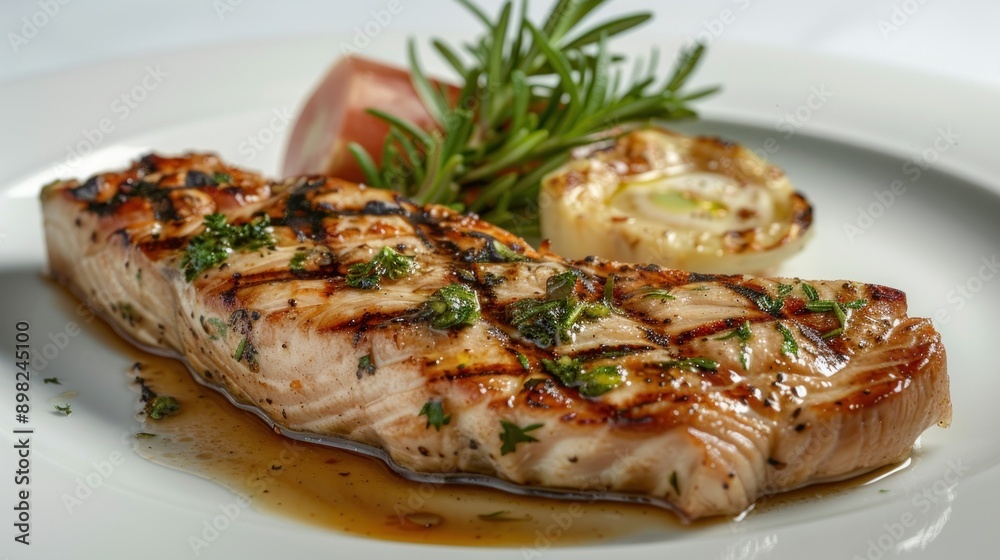 Tuna steak with herbs served on a plate Tuna steak with herbs served on a plate
