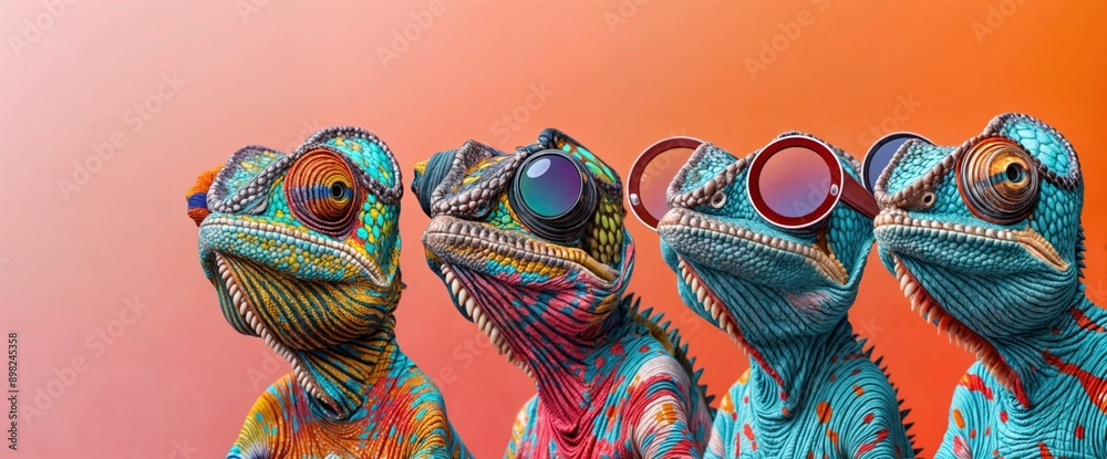 Colorful Chameleons Wearing Sunglasses
