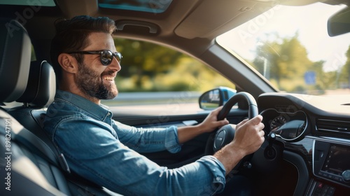 The man driving a car