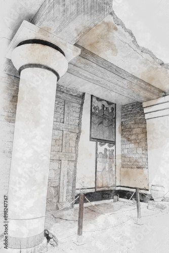  art of Knossos Palace, Heraklion, Crete, Greece 