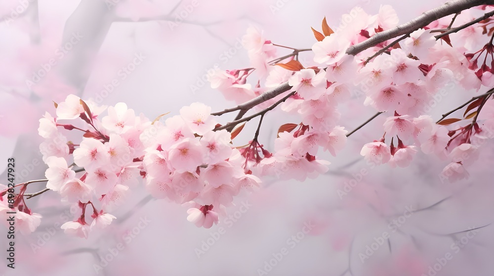 Springtime: Softly Blurred Cherry Tree Branches with Pink Blooms Springtime: Softly Blurred Cherry Tree Branches with Pink Blooms