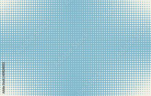 Monochrome blue dot pattern. Wavy gradation frame. Anime curve backdrop. Duotone fade gradient. Halftone pop art background. Banner with half tone effect. Cartoon print. Vector illustration