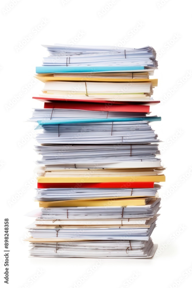 A Stack of business documents papers file white background publication. .