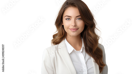 Confident businesswoman looking at camera isolated on white background.