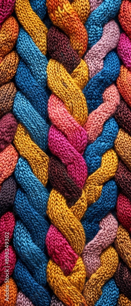 A colorful knitted rope with a variety of colors A colorful knitted rope with a variety of colors