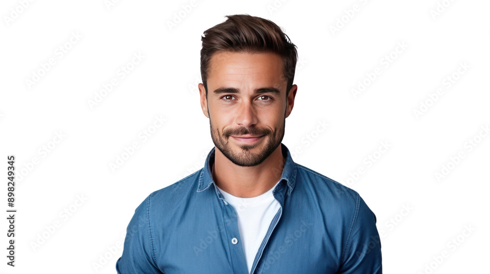 Portrait of handsome young man in shirt smiling at camera isolated on transparent and white background.PNG image Portrait of handsome young man in shirt smiling at camera isolated on transparent and white background.PNG image