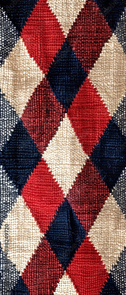 A red, white, and blue patterned rug A red, white, and blue patterned rug