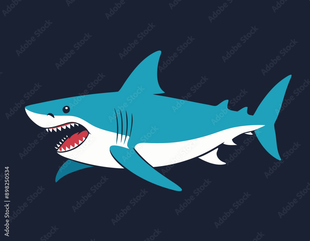 Fototapeta premium Cute shark cartoon on white background stock illustration