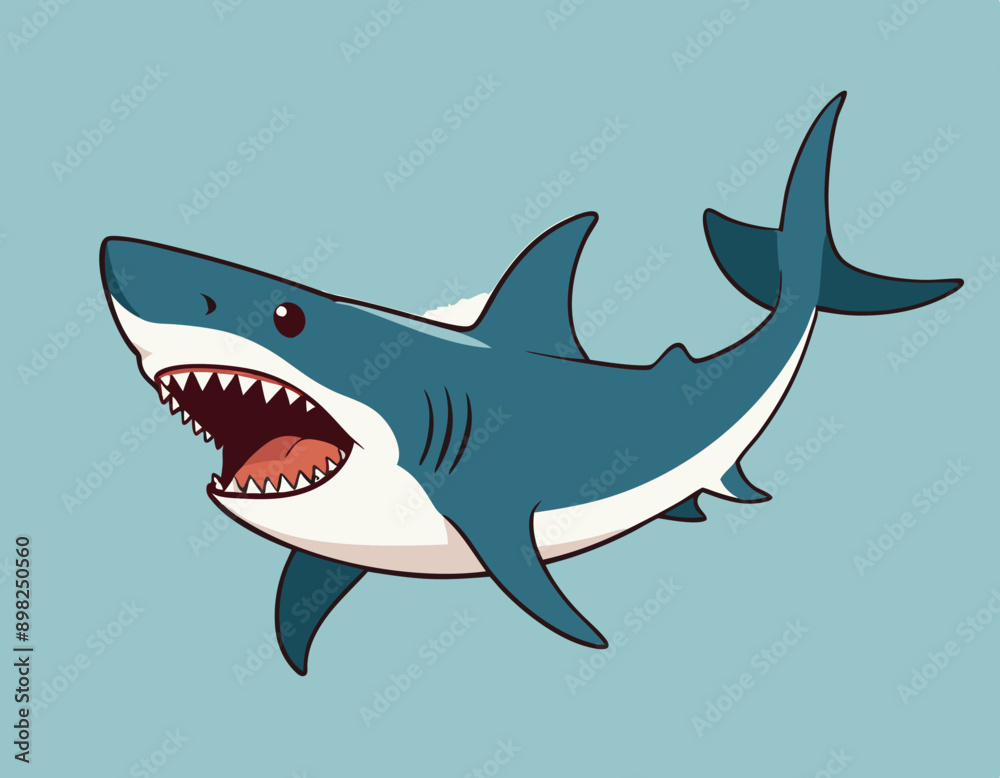 Obraz premium Cute shark cartoon on white background stock illustration