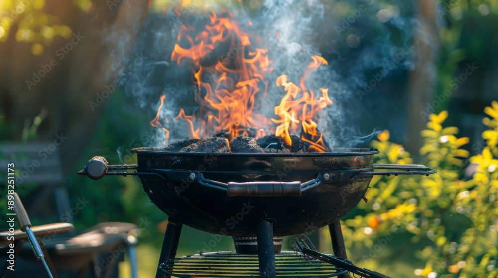 BBQ Grill with Flames and Smoke. BBQ Grill with Flames and Smoke.