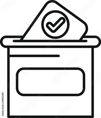 Line art icon of a ballot box receiving a vote during election time