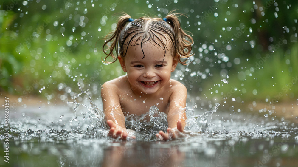 Joyful child splashing carefree in refreshing water Joyful child splashing carefree in refreshing water
