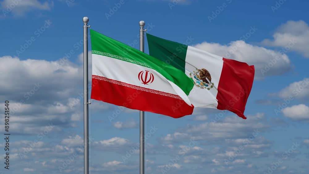 Mexico and Iran flags flying together, video concept of the relationship, two country relations concept Mexico and Iran flags flying together, video concept of the relationship, two country relations concept