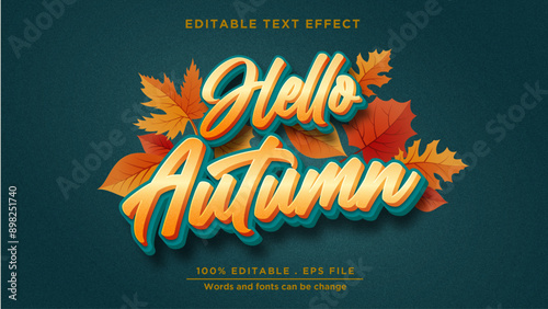 Hello autumn text effect banner headline, Ediatble text effect