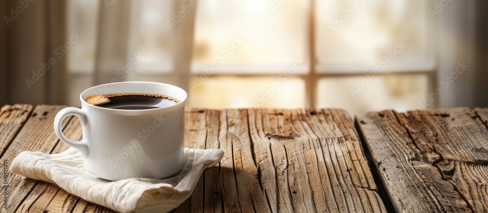 Coffee cup on a wooden table with copy space image Coffee cup on a wooden table with copy space image