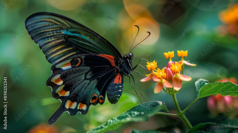 Black and Blue Butterfly on a Flower Black and Blue Butterfly on a Flower